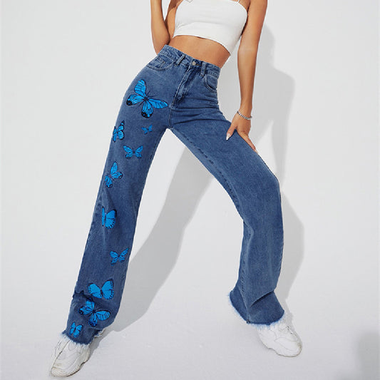 Women's Straight Tube Dark Blue Trousers