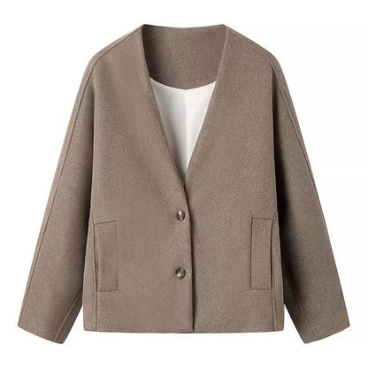 Women's Loose V-neck Woolen Coat