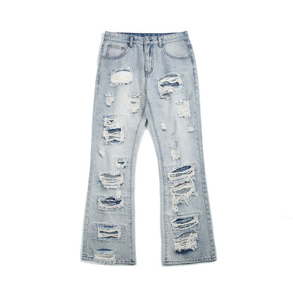 Men's Straight Irregular Trendy Ripped Jeans