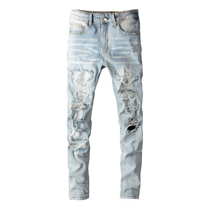 Slightly Elastic Cotton Tattered Skinny Jeans