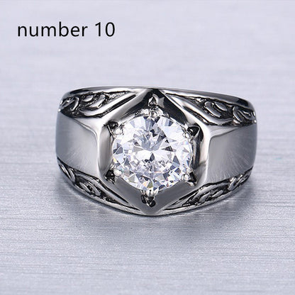 Hip-hop Trendy Male Stainless Steel Zircon Casting Ring Vintage Ring