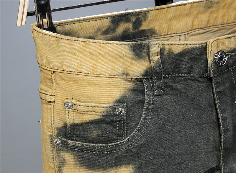 Jeans Men's Slim Pants Stretch Dyed Long  Trendy Personality Camouflage Print