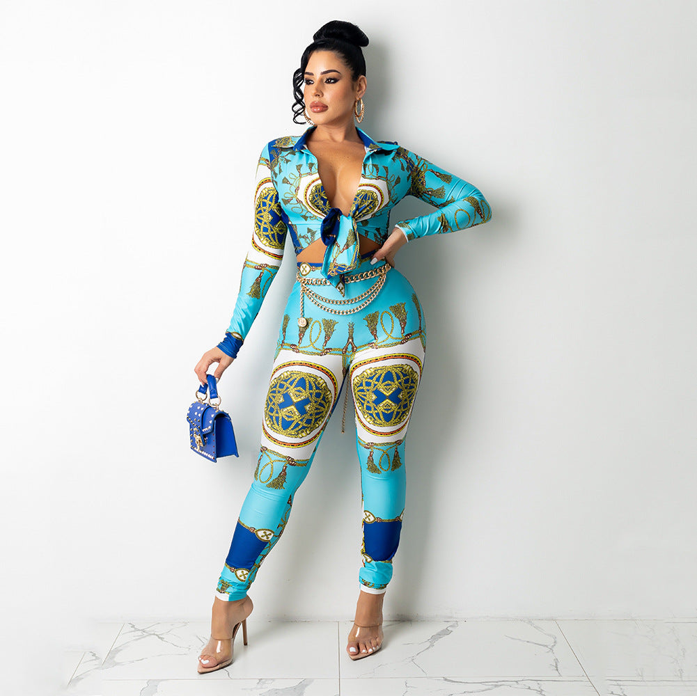 Women's Printed Tight Two-piece Suit