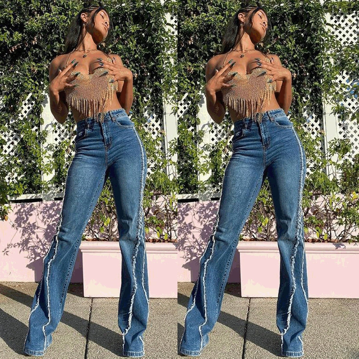 Women's Fashion High Waist Straight Jeans