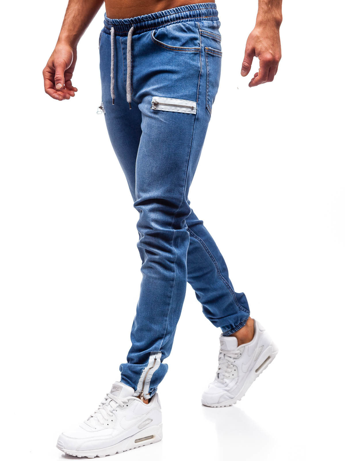 European And American Men's Denim Fabric Casual Frosted Zipper Design Sports Jeans Men