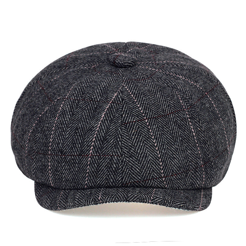 Autumn And Winter Woolen Octagonal Hat Plus Size Newsboy Cap