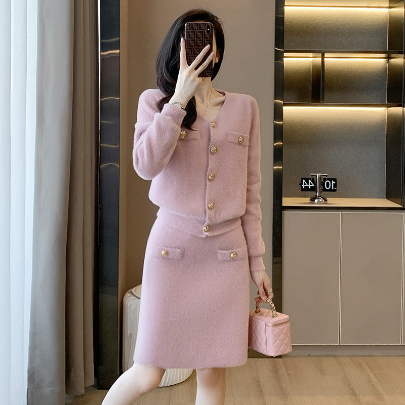 Classic Style Fashion Casual Set Knitted Two-piece Suit Skirt