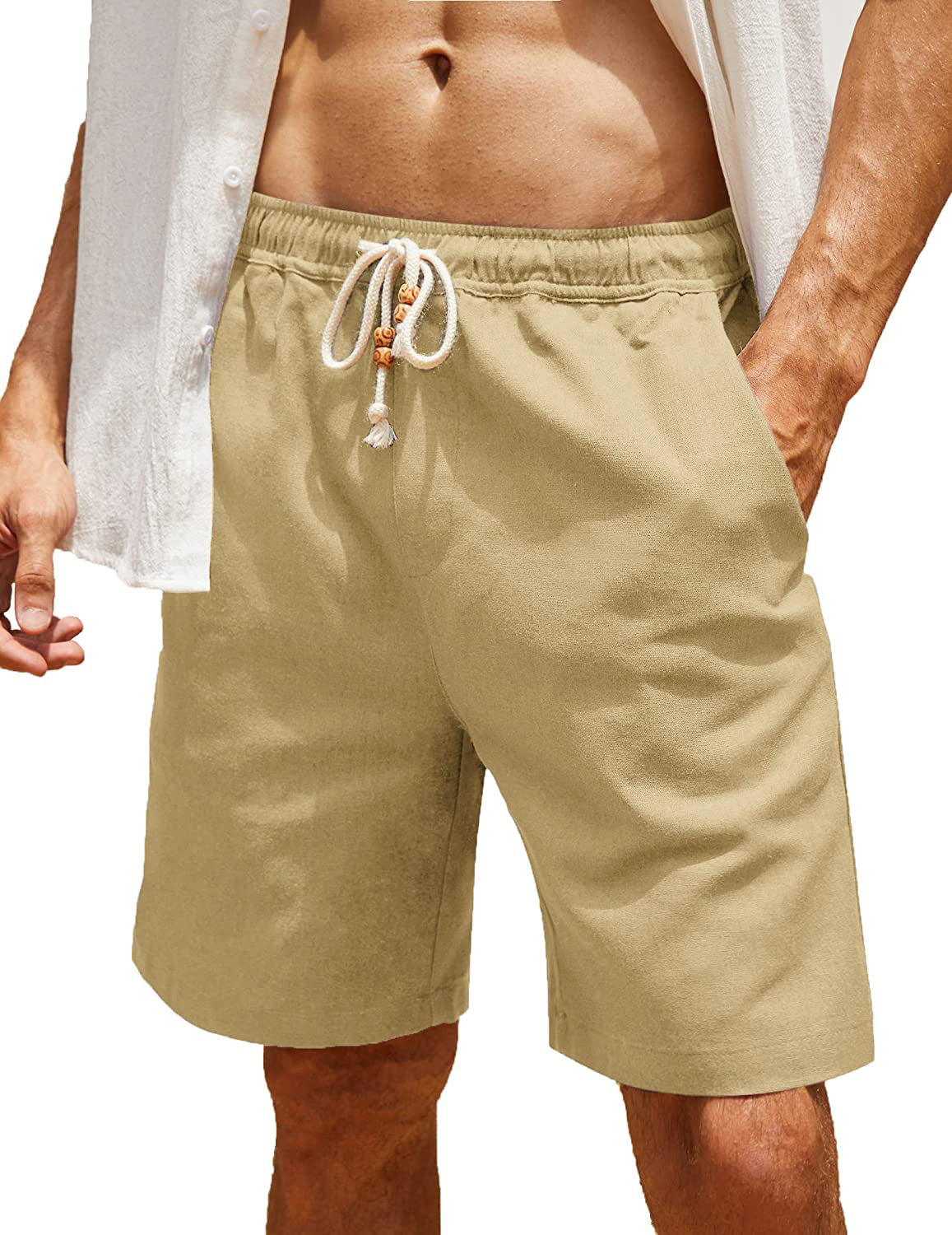 Men's Cotton And Linen Lace-up Plus Size Pocket Casual Shorts