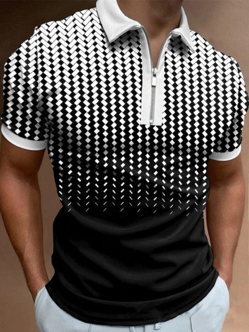 Men's POLO Lapel Striped Plaid Short Sleeve T-Shirt