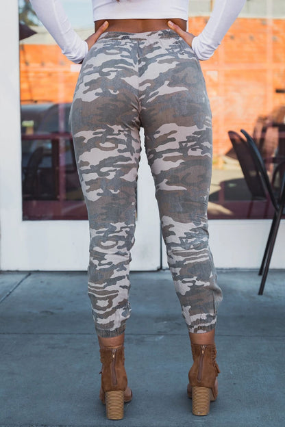 Stretch Camouflage Lace Up Elastic Women's Work Denim Cropped Pants