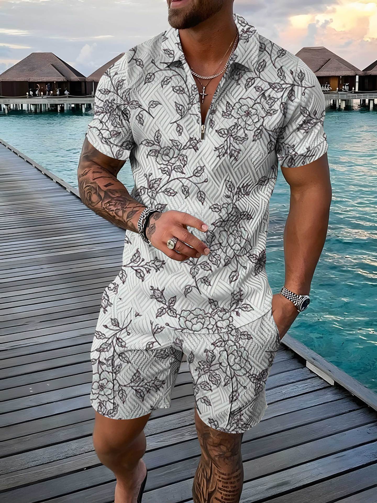 3D Printing Small Floral Trend Men's Polo Shirt Suit