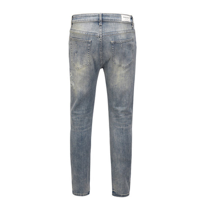 Distressed Washed Water Ripped Blue Jeans