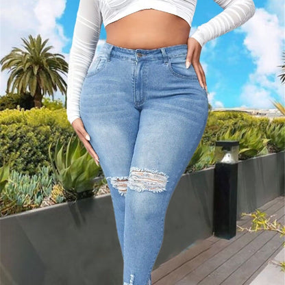 Women's Fashion Ripped Plus Size Jeans