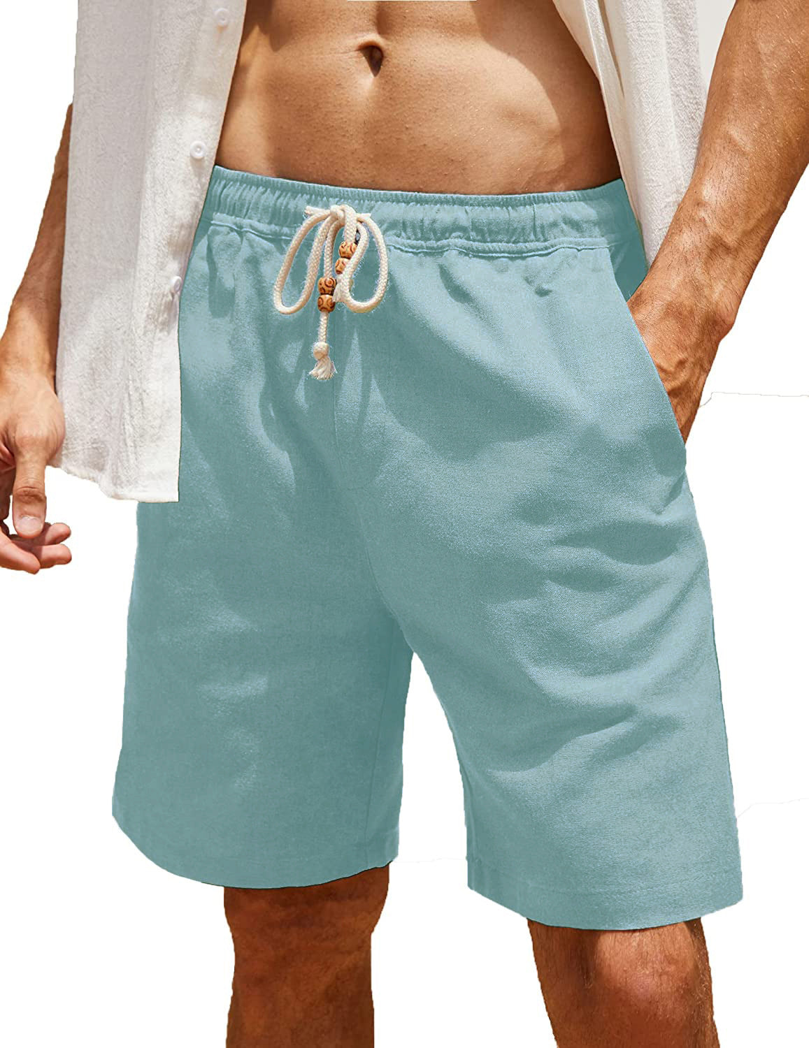 Men's Cotton And Linen Lace-up Plus Size Pocket Casual Shorts