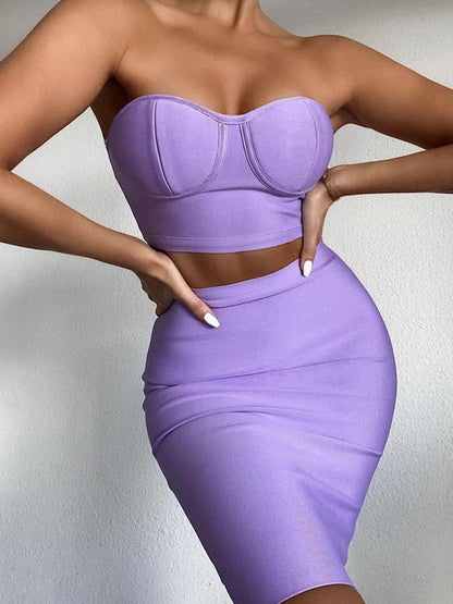 Sexy Tube Top High Waist Short Skirt Two-piece Set