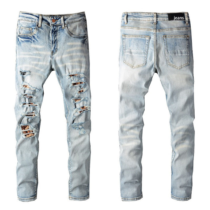 Light Blue Distressed Patch Slim Skinny Jeans