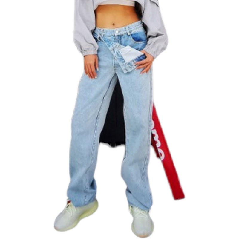 Street Personality Button High Waist Straight Wide Leg Jeans Women