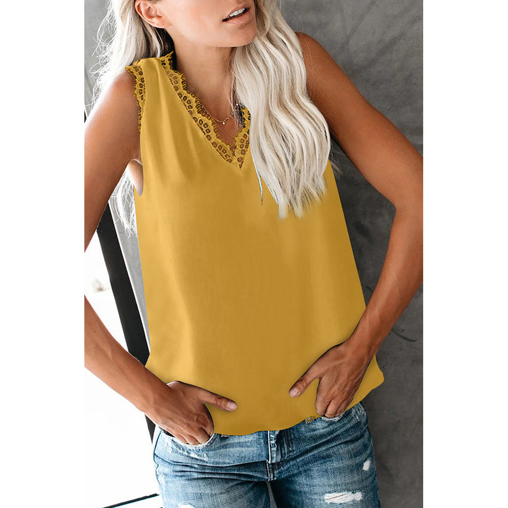 Bottoming Vest T-shirt Women's Summer European And American V-neck Lace Sleeveless Loose Top 253064