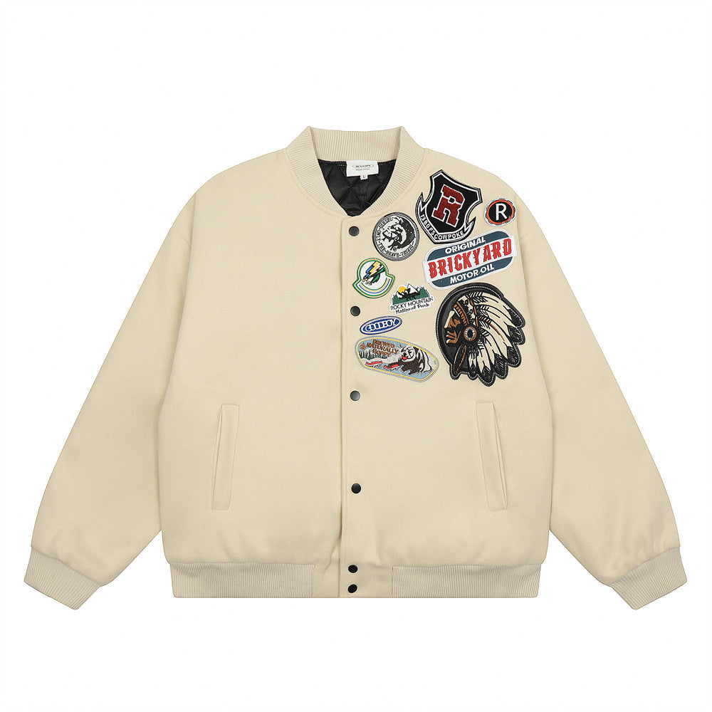 Badge Decoration Baseball Loose Casual Flight Cotton Coat Jacket