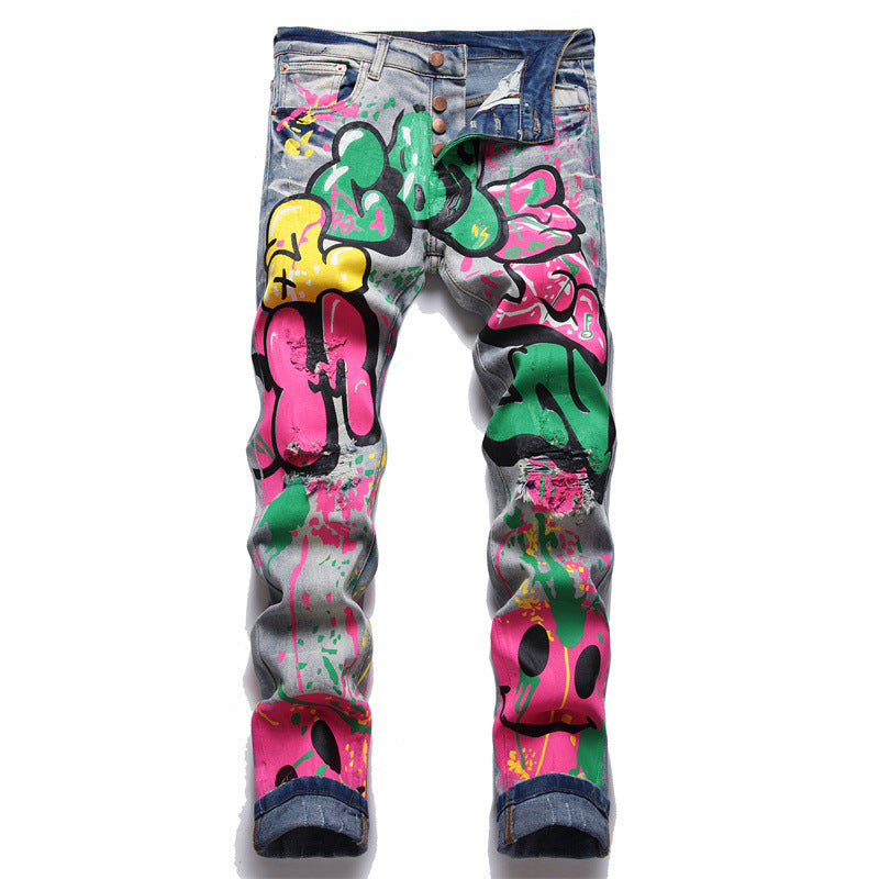 Stretch Print Dye Skinny Men's Jeans