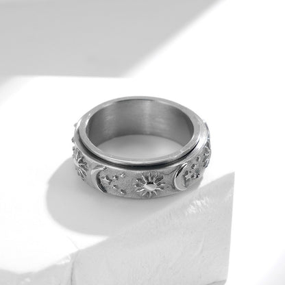 Hip Hop Male Star Sun Moon Titanium Steel Rotatable Ring