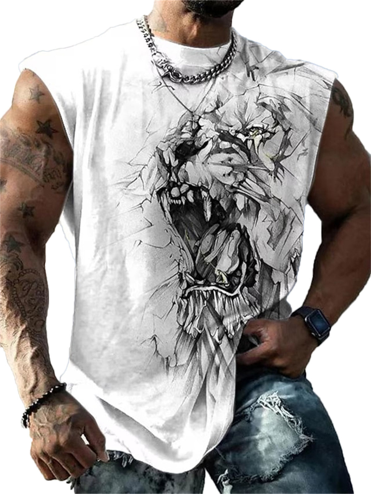 Summer Menswear Young Men's Loose Vest Spider Pattern Printing Stylish Casual Men's Vest