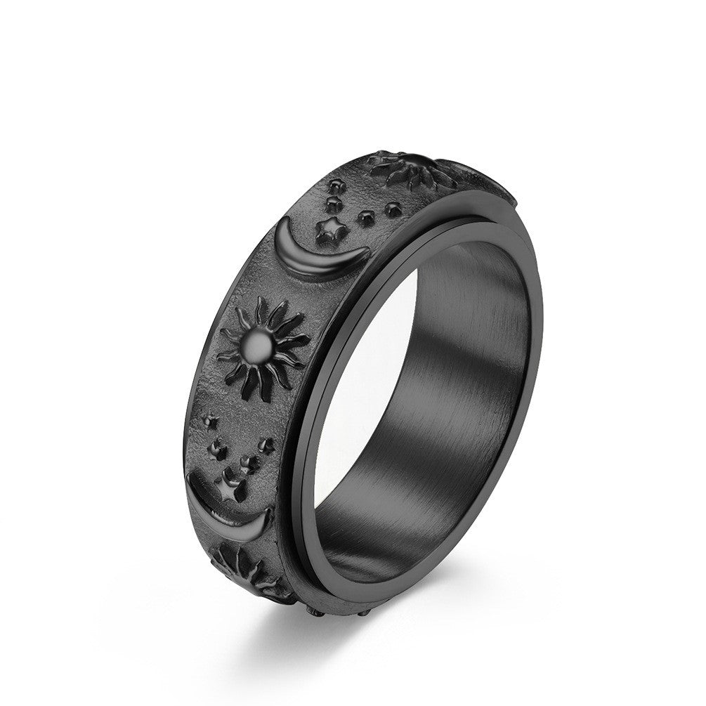 Hip Hop Male Star Sun Moon Titanium Steel Rotatable Ring