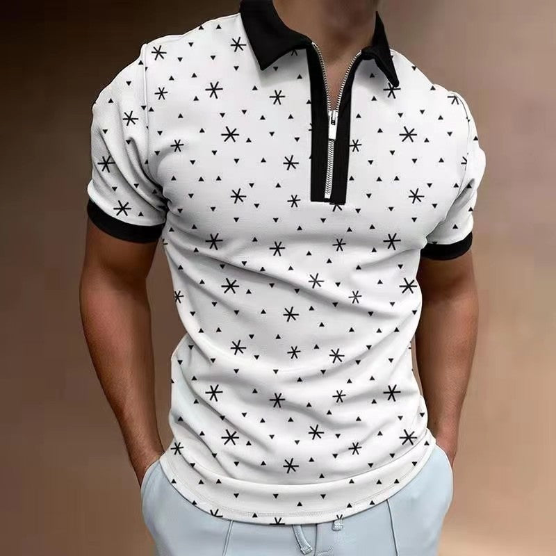 New Style POLO Shirt Zipper Knitted Jacquard Men's T-shirt Top