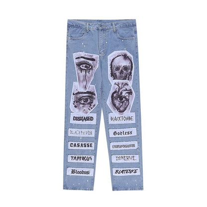 Men's Street Retro Washed Old Patch Jeans