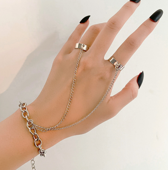 Cross-Border Net Red Bungee Chain Combination Ring Punk Fan Male And Female One-Piece Dark Ring Index Finger Ring