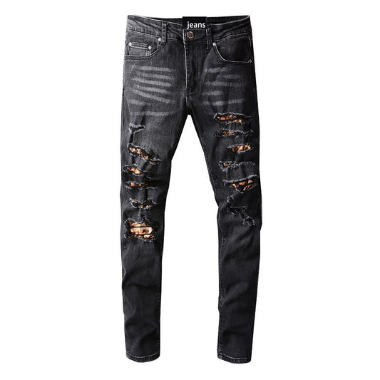 Men's Personality Trend Ripped Patch Jeans