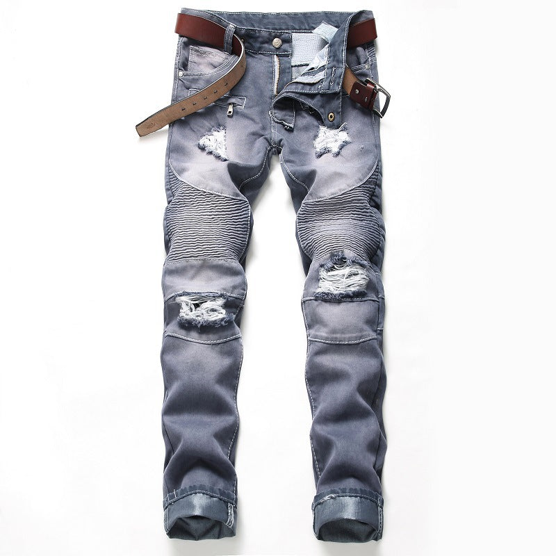 Nostalgic Ripped Motorcycle Jeans Straight Personality