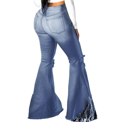 European And American Wide Leg Jeans With Holes In The Knee