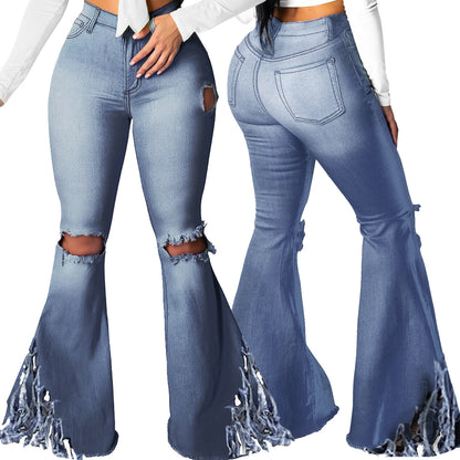 European And American Wide Leg Jeans With Holes In The Knee