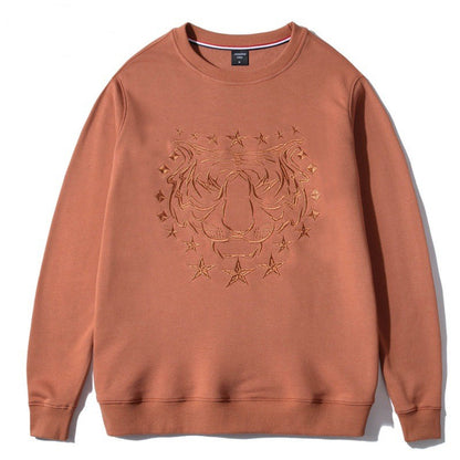 Tiger Head Embroidered Crew Neck Men's Sweater