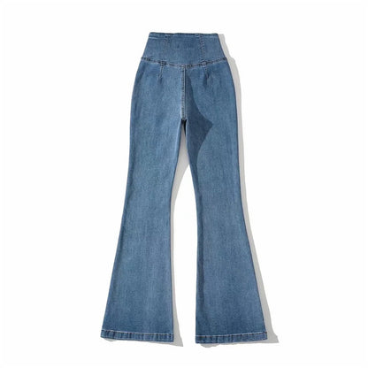 American Retro High Waist Irregular Denim Bootleg Pants Women