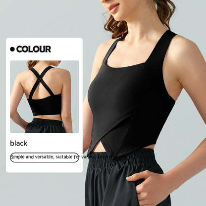 Square Collar Camisole Yoga Vest Top With Chest Pad Integrated