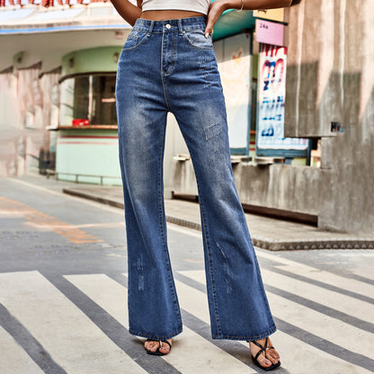 All-match Mid-waist Washed Skinny Denim Trousers