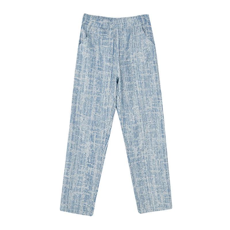 Ins Texture Sense Jacquard Old Loose Jeans Men