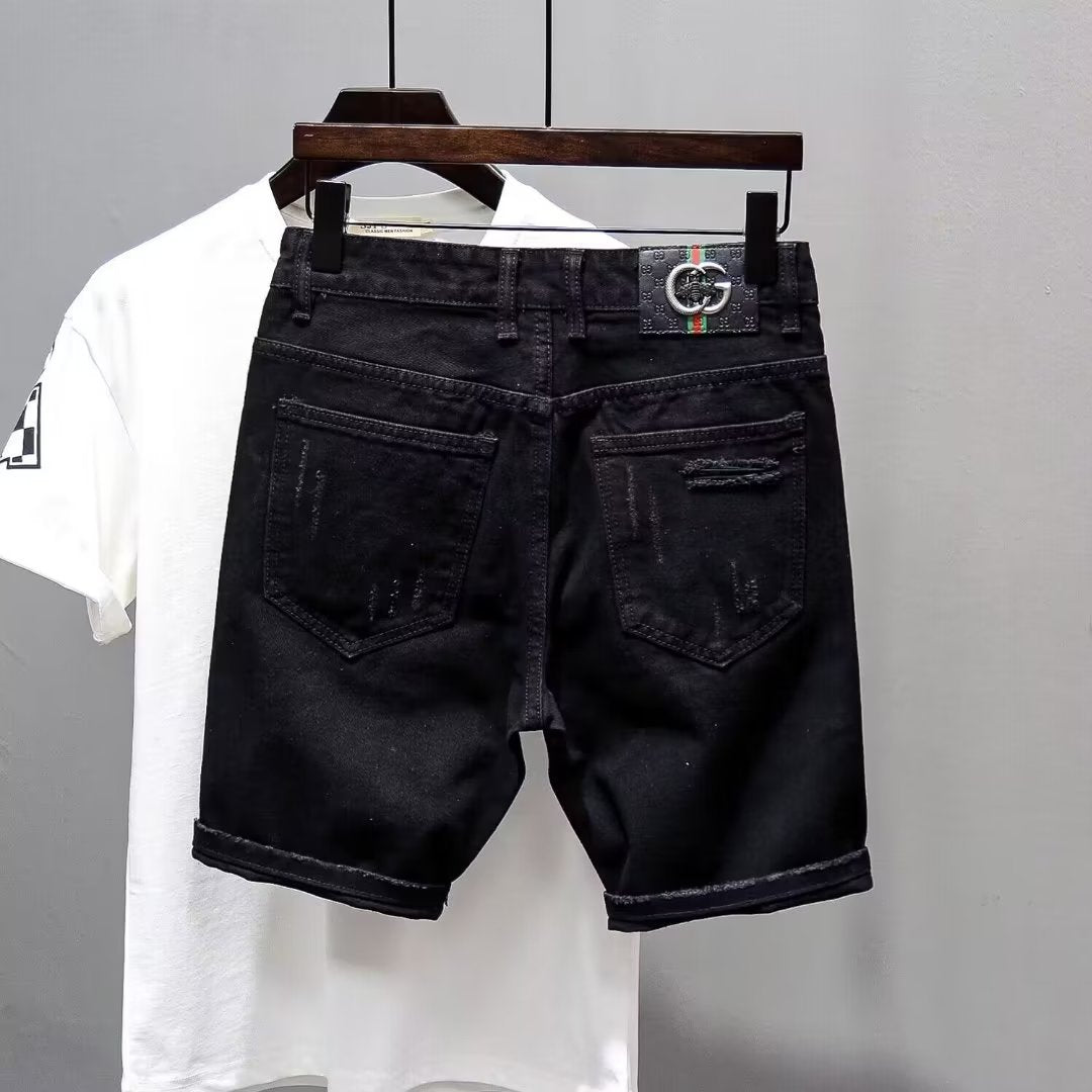 Summer Ripped Thin Denim Shorts Men