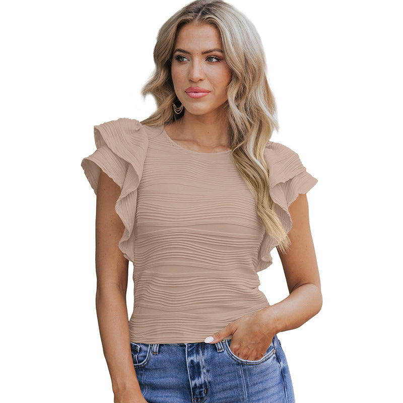 Fashion Texture Ruffled Short Sleeves