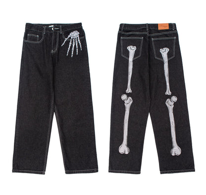 Men's Dark Skeleton Embroidery Jeans