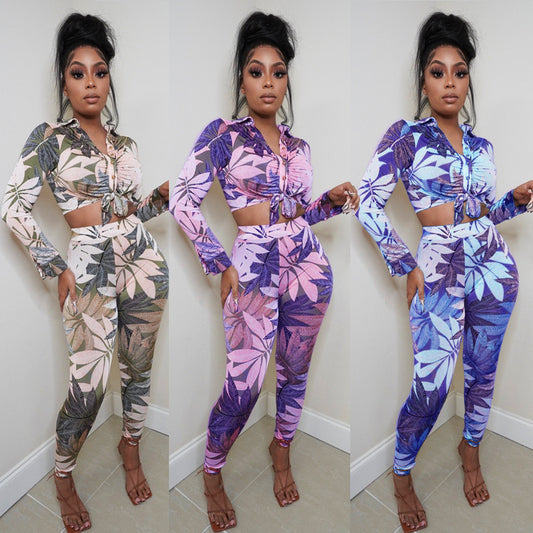 Skinny Print Ladies Two-piece Set