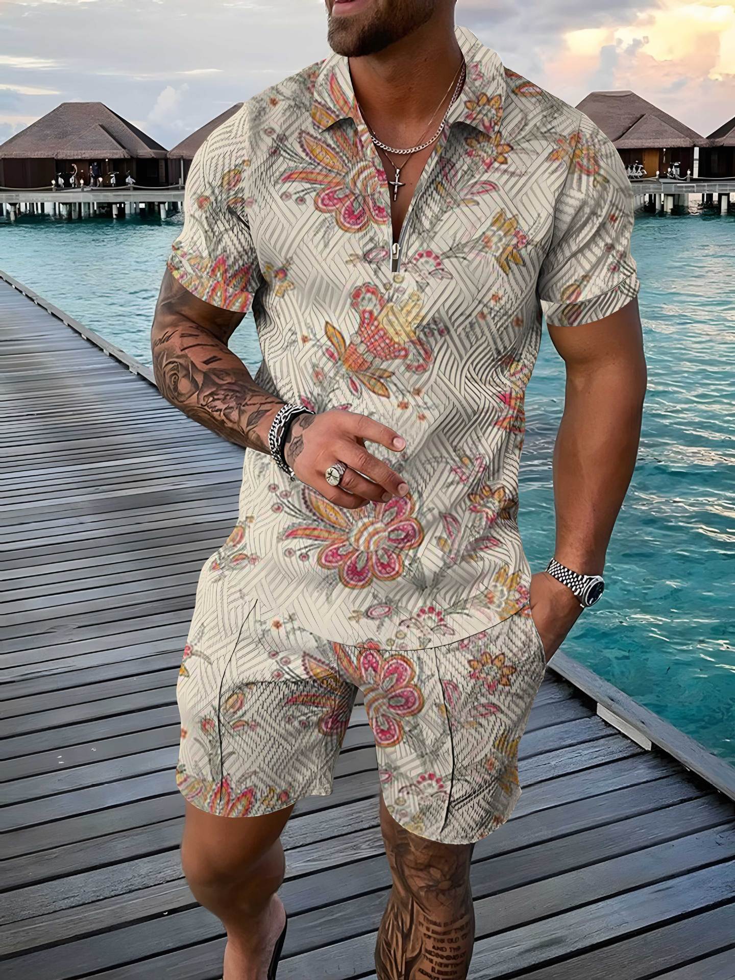 3D Printing Small Floral Trend Men's Polo Shirt Suit