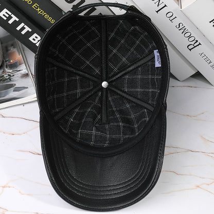 Leather Hat Autumn And Winter Men's Sheepskin Outdoor Sun-proof Leather Baseball Cap