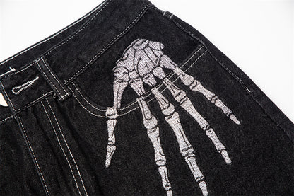 Men's Dark Skeleton Embroidery Jeans