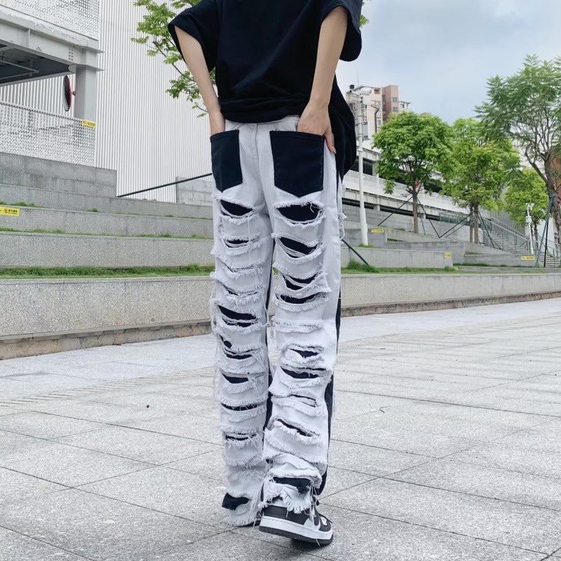 Ripped Jeans Street Straight Casual Versatile Trousers Men