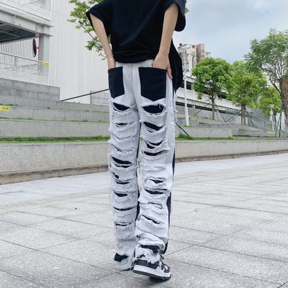 Ripped Jeans Street Straight Casual Versatile Trousers Men