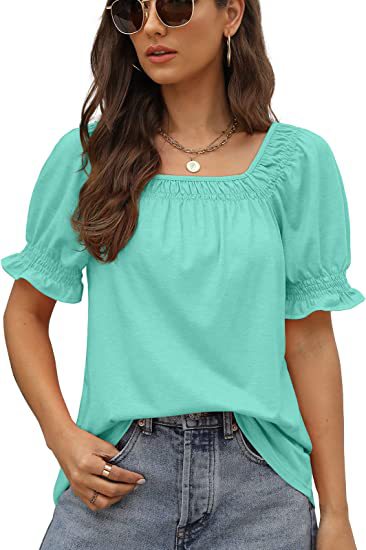 Loose Design Casual Short Sleeve Fashion Square Collar T-shirt