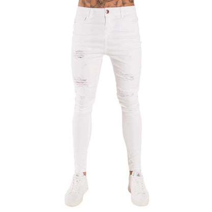 Ripped European And American Black Slim High Waist Jeans Men's